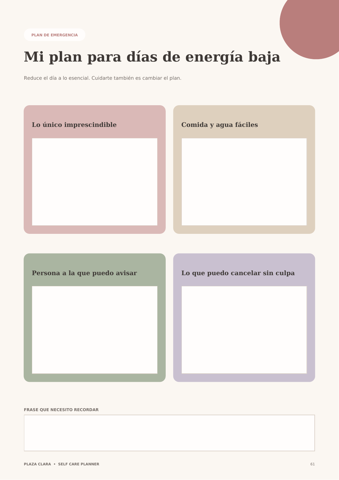 Plan de autocuidado para días de energía baja